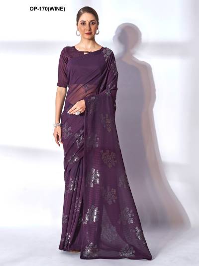 D.NO. OP 170 WINE BY LAXMINAM GEORGETTE SAREE WHOLESALER IN INDIA